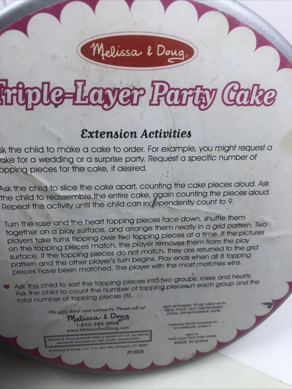 MELISSA & DOUG Triple Layer Party Cake #4069 Age 3+ Preschool wood food playset